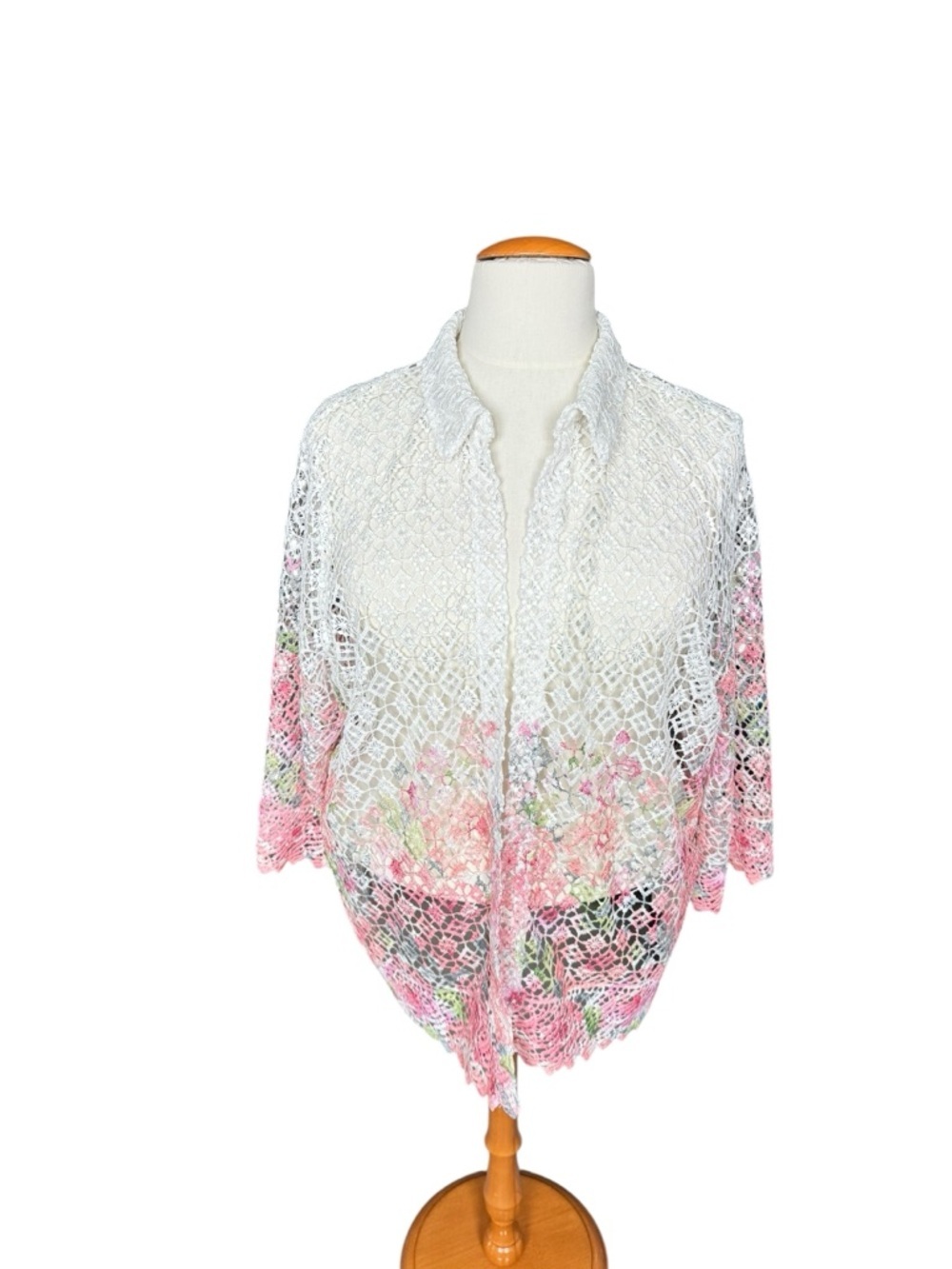 Alfred Dunner Lace Kimono Cardigan Floral Boho Summer Cottagecore 3X Q54